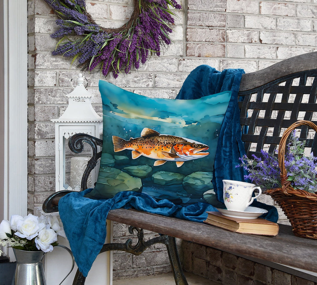 Brown Trout Decorative Throw Pillow 18x18 Indoor Outdoor Accent Cushion, Fabric Cover with Insert for Sofa, Bed, Porch & Living Room
