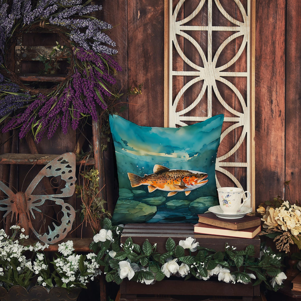 Brown Trout Decorative Throw Pillow 18x18 Indoor Outdoor Accent Cushion, Fabric Cover with Insert for Sofa, Bed, Porch & Living Room