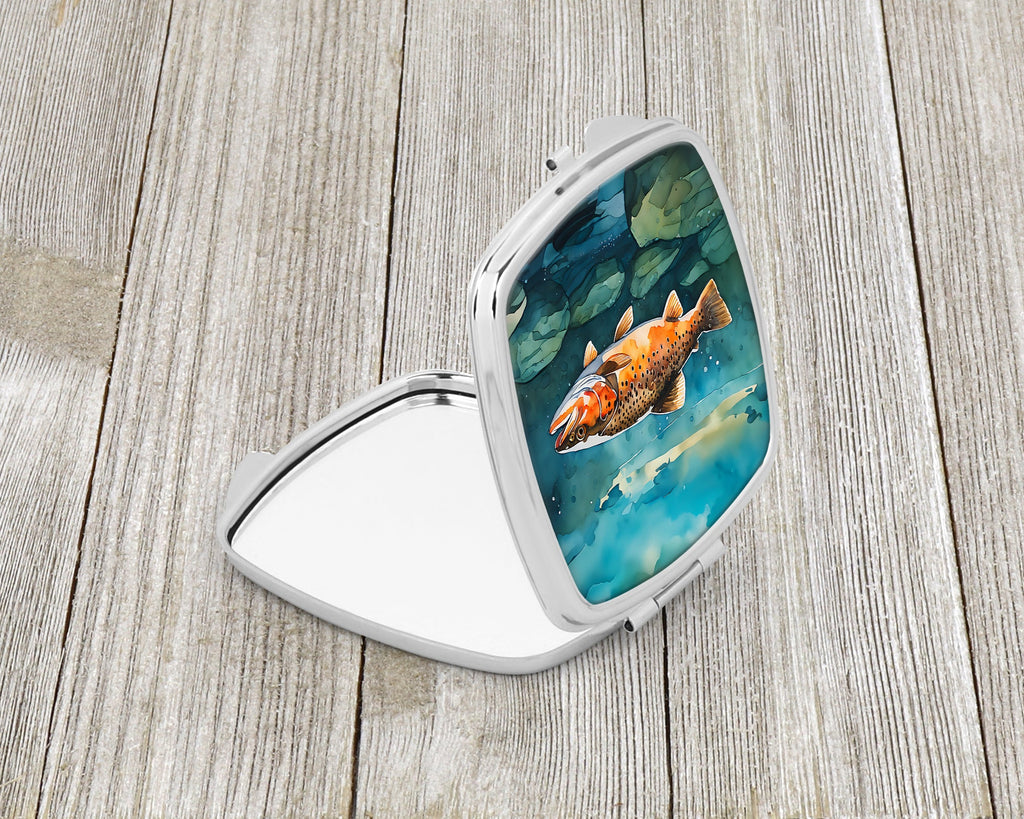 Brown Trout Compact Mirror Decorative Travel Makeup Mirror for Women Girls Gifts Pocket Makeup Mirror Folding Handheld
