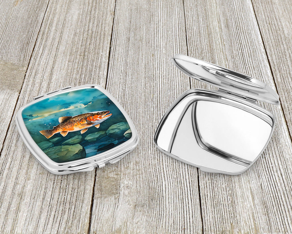 Brown Trout Compact Mirror Decorative Travel Makeup Mirror for Women Girls Gifts Pocket Makeup Mirror Folding Handheld