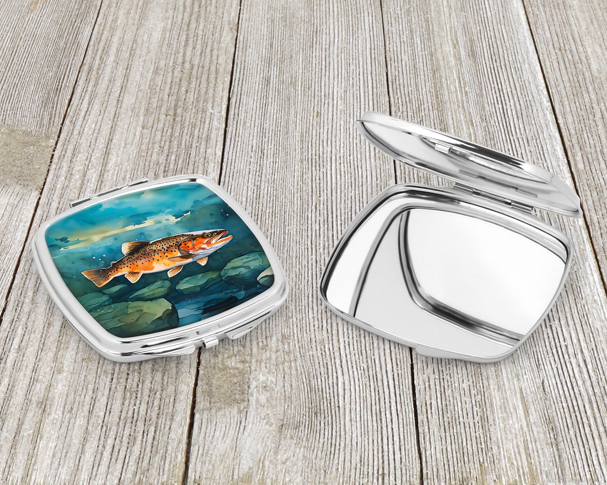 Brown Trout Compact Mirror Decorative Travel Makeup Mirror for Women Girls Gifts Pocket Makeup Mirror Folding Handheld