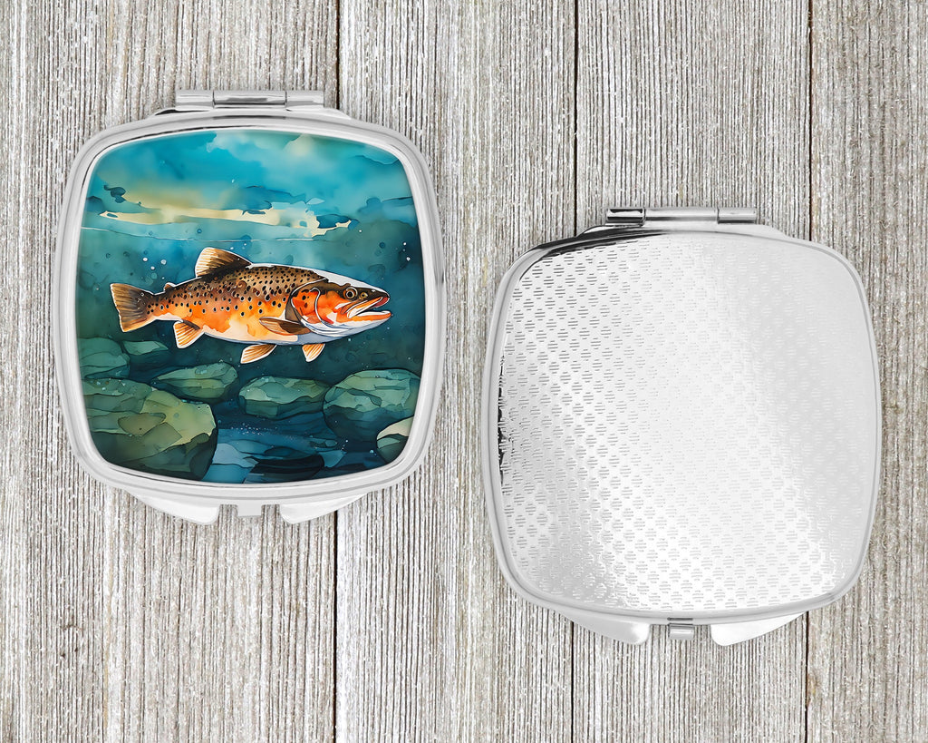 Brown Trout Compact Mirror Decorative Travel Makeup Mirror for Women Girls Gifts Pocket Makeup Mirror Folding Handheld