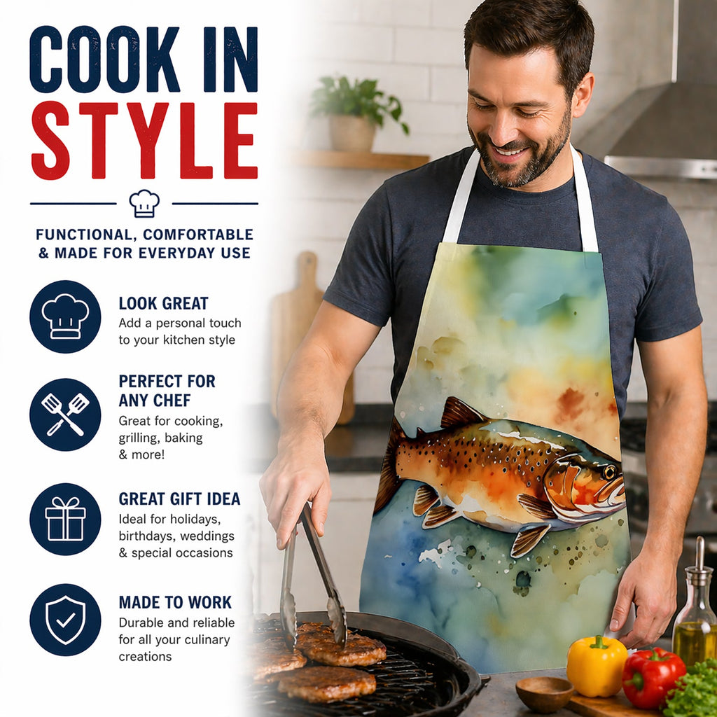Brown Trout Apron Cooking Kitchen Server Baking Crafts Gardening for Adult Women Men, Unisex, Large, Multicolor