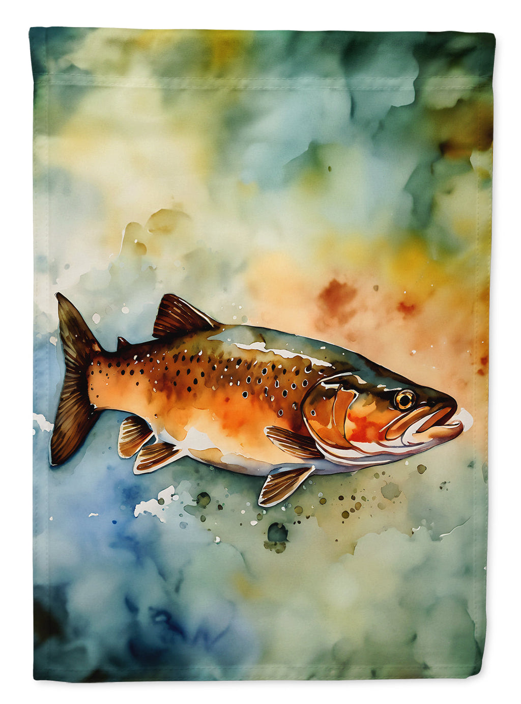 Brown Trout House Flag 28x40 Porch Sleeve Pole Decorative Outside Yard Banner Artwork Wall Hanging, Polyester