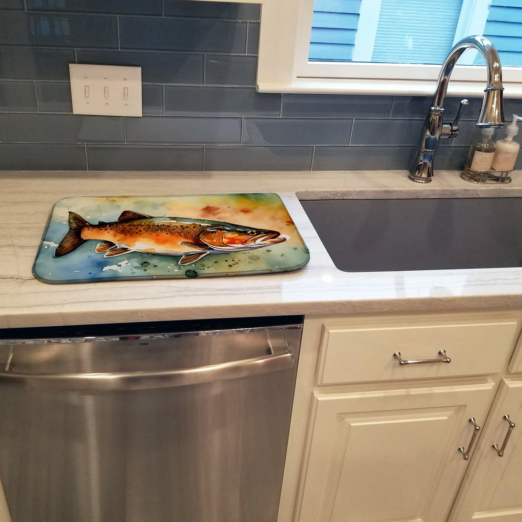 Brown Trout Dish Drying Mat Absorbent Dish Drying Mat Pad for Kitchen Counter Dish Drainer Mat for Countertop, 14 x 21", Multicolor