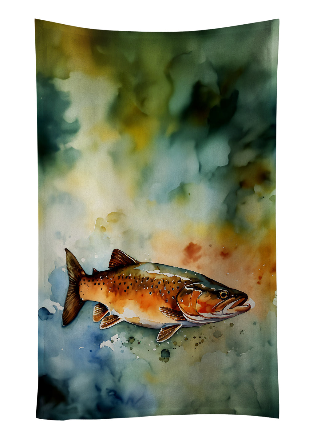 Brown Trout Kitchen Towel Velour Plush Front and Cotton Loop Back Machine Washable