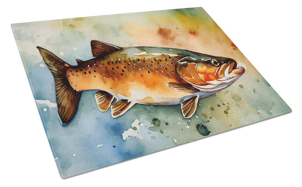 Brown Trout Cutting Board Tempered Glass Kitchen Cutting Surface, Heat Resistant Chopping, Non-Slip Feet, Food Prep & Serving