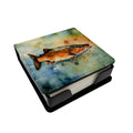 Brown Trout PU Leather Note Paper Holder with Artist-Designed Cover, Desk Accessory, Office Gift