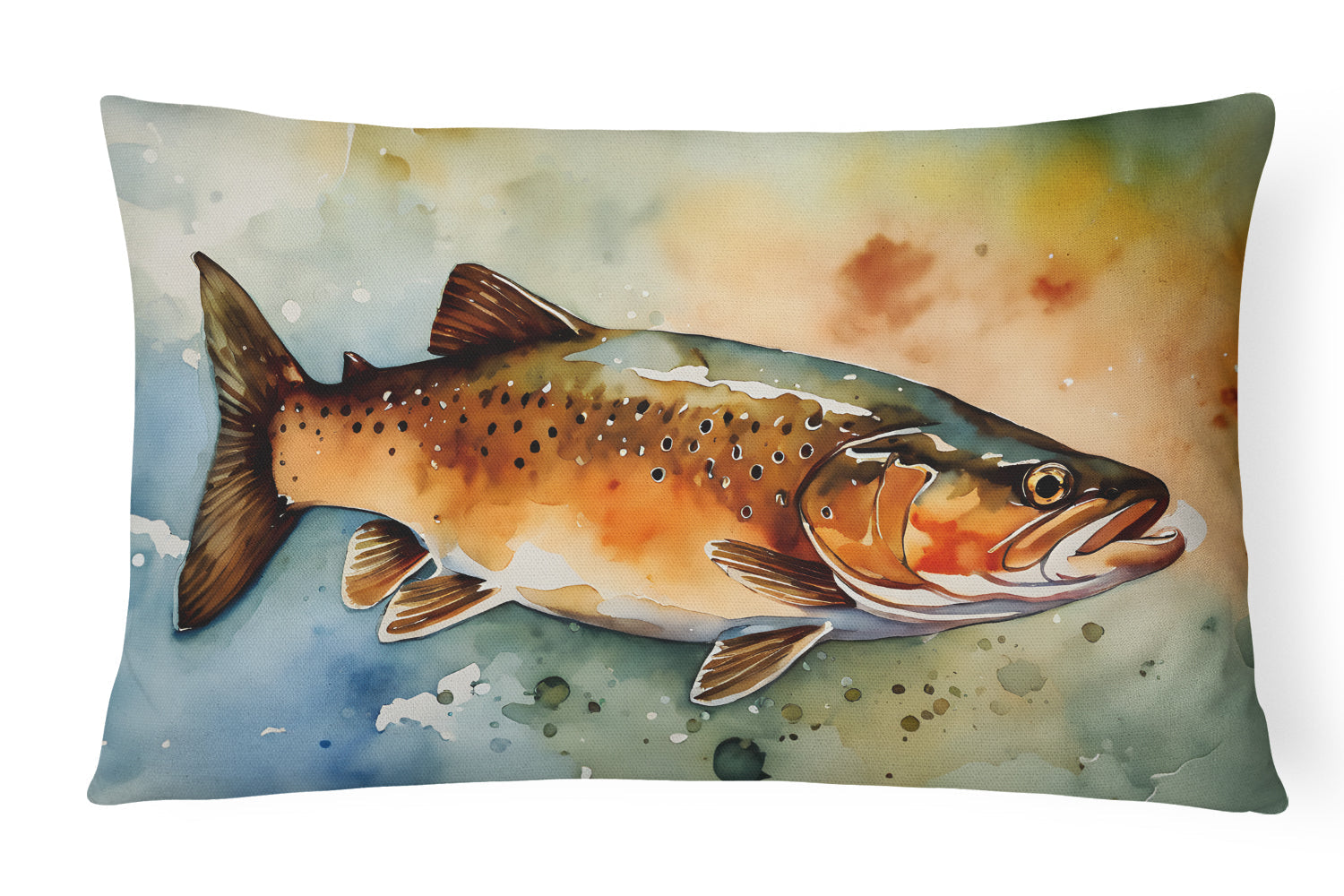 Brown Trout Decorative Throw Pillow 12x16 Indoor Outdoor Accent Cushion, Fabric Cover with Insert for Sofa, Bed, Porch & Living Room