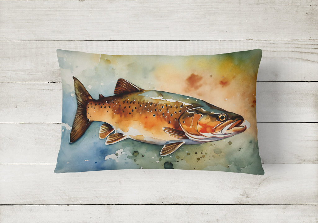 Brown Trout Decorative Throw Pillow 12x16 Indoor Outdoor Accent Cushion, Fabric Cover with Insert for Sofa, Bed, Porch & Living Room