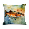Brown Trout Decorative Throw Pillow 14x14 Indoor Outdoor Accent Cushion, Fabric Cover with Insert for Sofa, Bed, Porch & Living Room