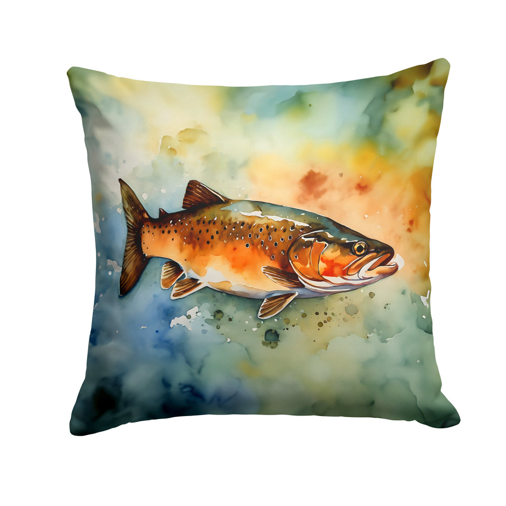 Brown Trout Decorative Throw Pillow 18x18 Indoor Outdoor Accent Cushion, Fabric Cover with Insert for Sofa, Bed, Porch & Living Room