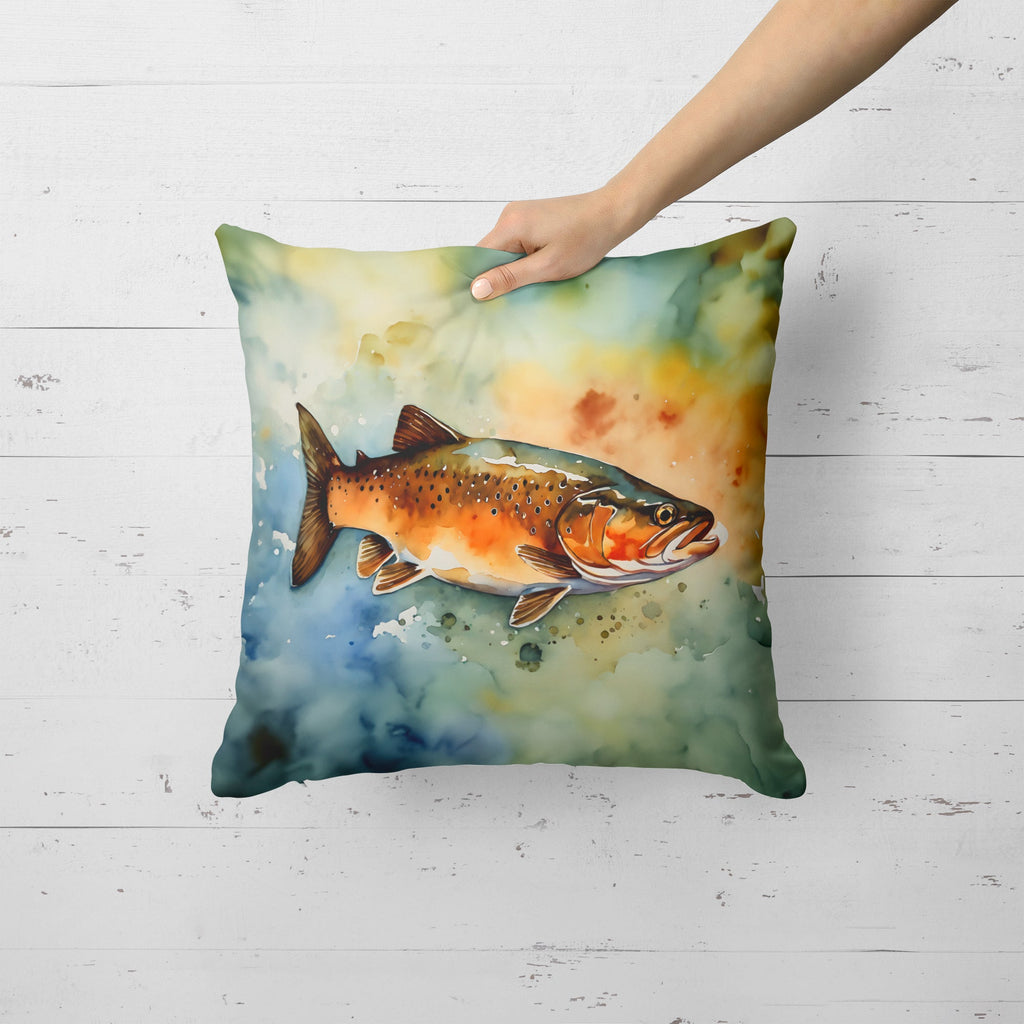 Brown Trout Decorative Throw Pillow 18x18 Indoor Outdoor Accent Cushion, Fabric Cover with Insert for Sofa, Bed, Porch & Living Room