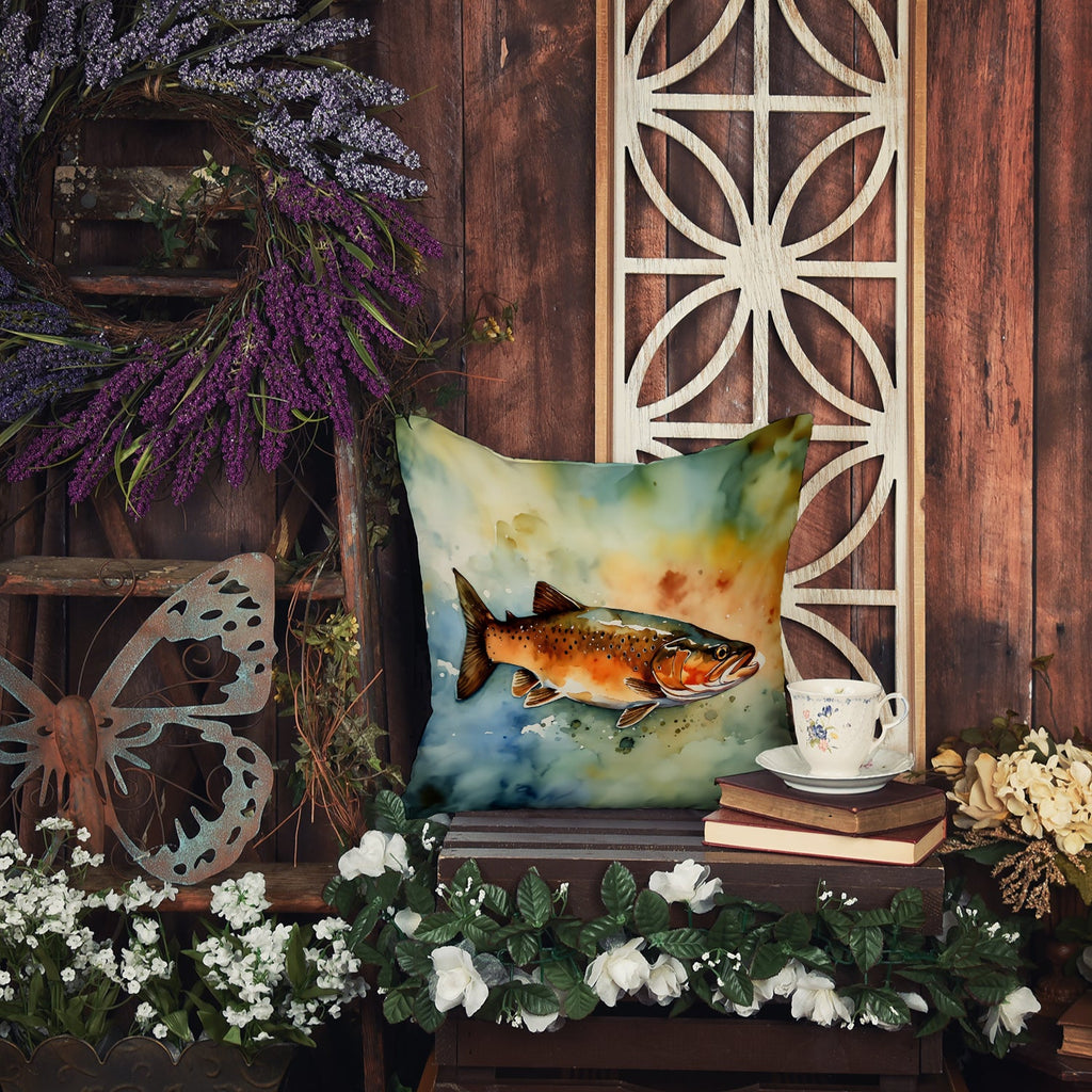 Brown Trout Decorative Throw Pillow 18x18 Indoor Outdoor Accent Cushion, Fabric Cover with Insert for Sofa, Bed, Porch & Living Room