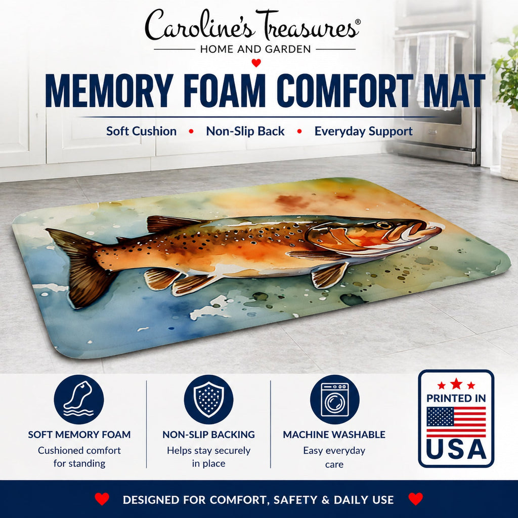 Brown Trout Memory Foam Kitchen Mat Machine Washable Anti-Fatigue Cushion Comfort Bath or Kitchen Rug