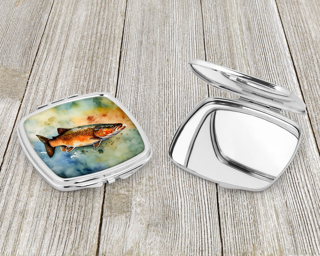 Brown Trout Compact Mirror Decorative Travel Makeup Mirror for Women Girls Gifts Pocket Makeup Mirror Folding Handheld