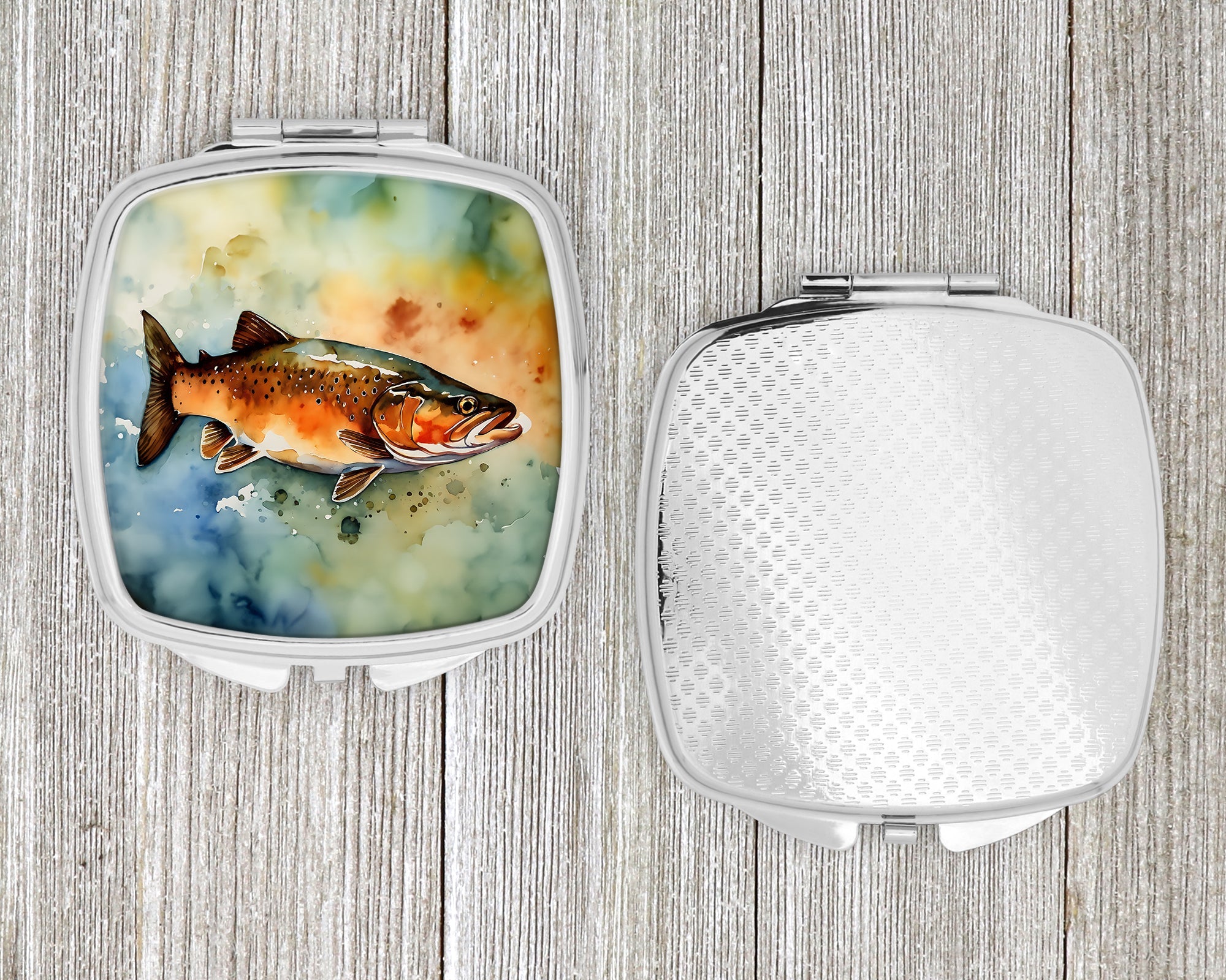 Brown Trout Compact Mirror Decorative Travel Makeup Mirror for Women Girls Gifts Pocket Makeup Mirror Folding Handheld
