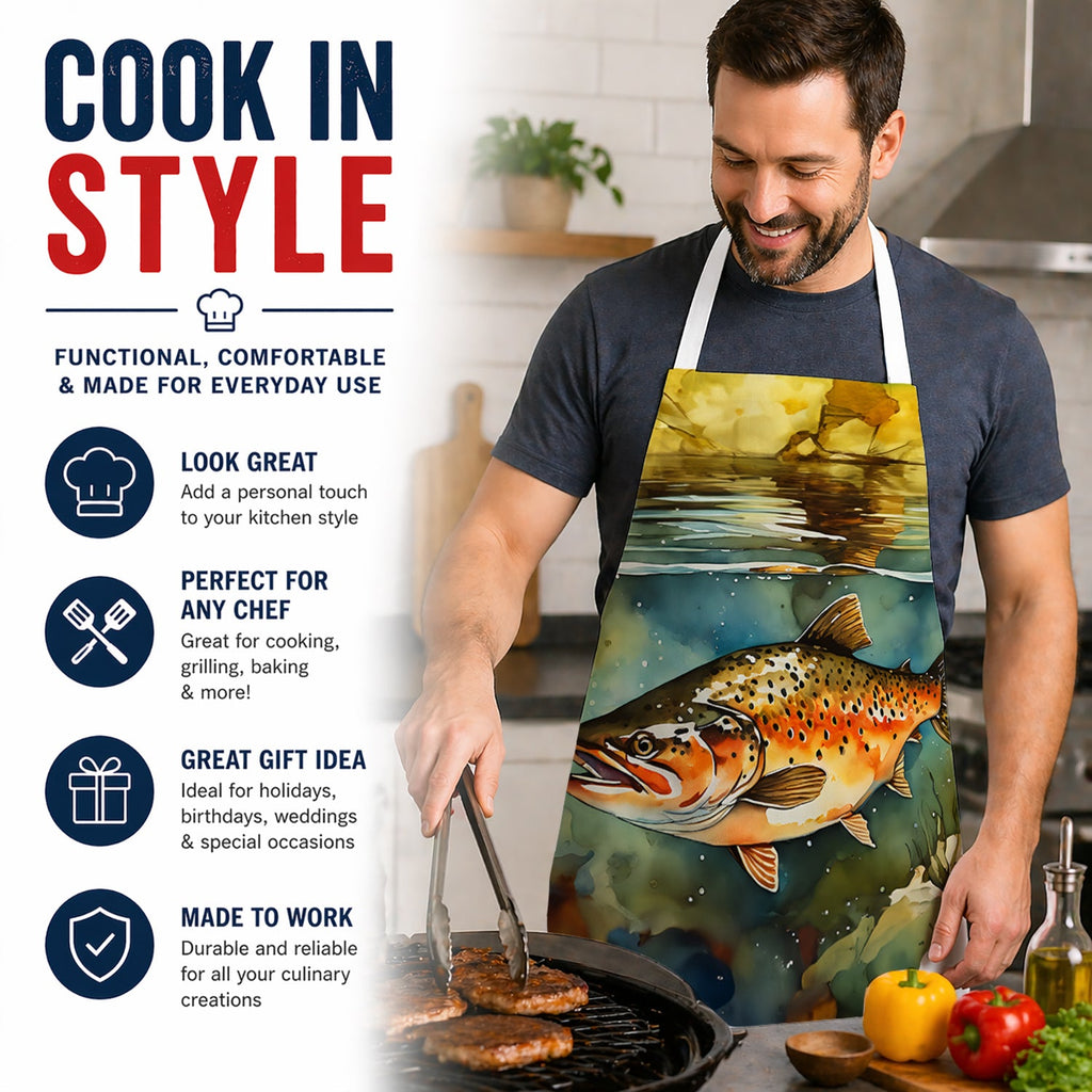 Brown Trout Apron Cooking Kitchen Server Baking Crafts Gardening for Adult Women Men, Unisex, Large, Multicolor