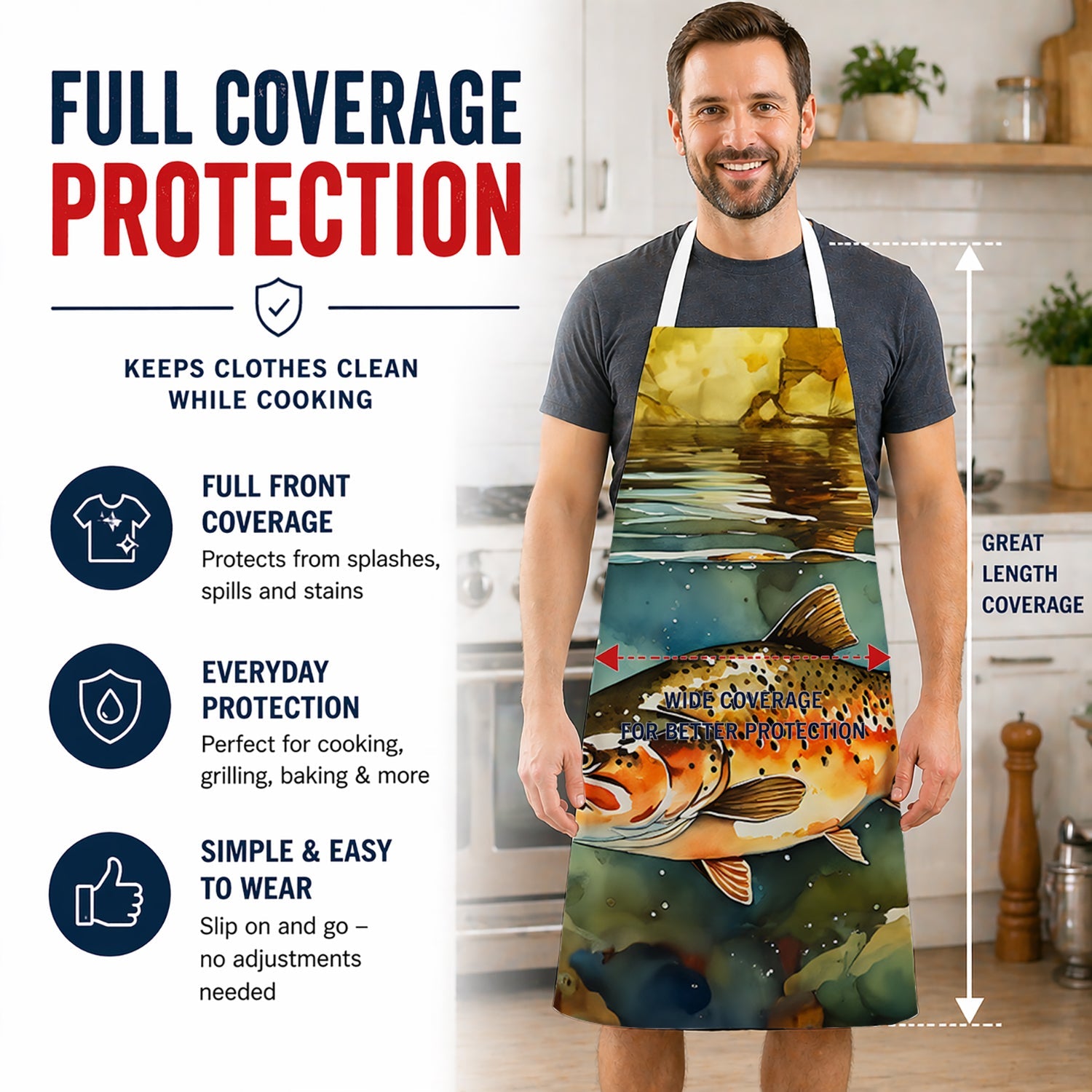 Brown Trout Apron Cooking Kitchen Server Baking Crafts Gardening for Adult Women Men, Unisex, Large, Multicolor