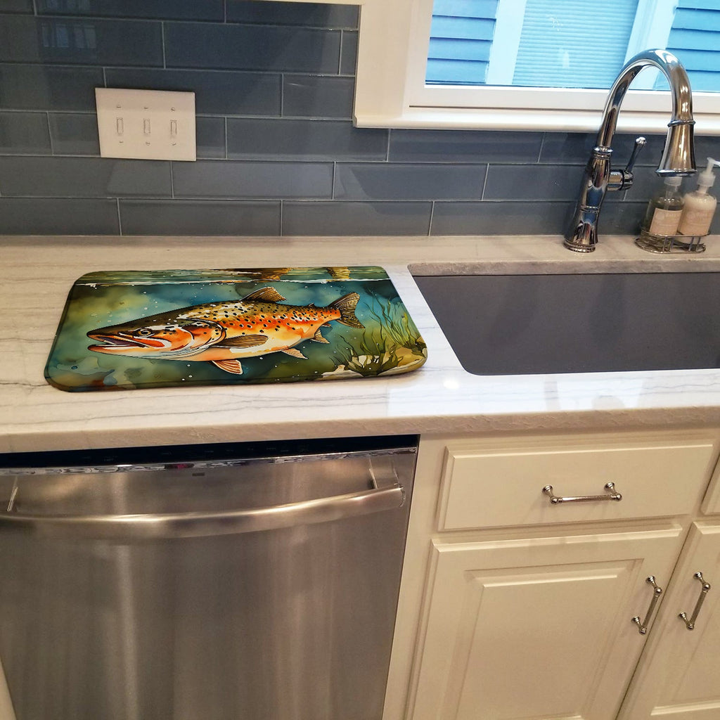 Brown Trout Dish Drying Mat Absorbent Dish Drying Mat Pad for Kitchen Counter Dish Drainer Mat for Countertop, 14 x 21", Multicolor