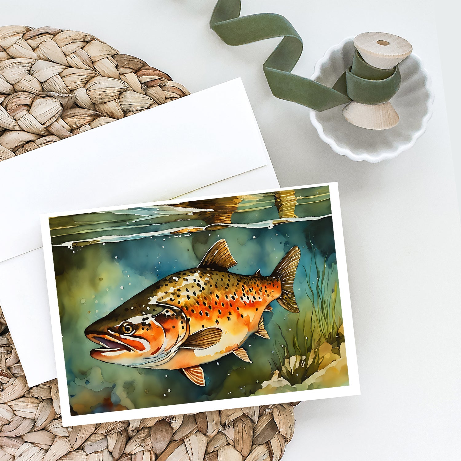 Brown Trout Greeting Cards Pack of 8 Blank Cards with Envelopes Whimsical A7 Size 5x7