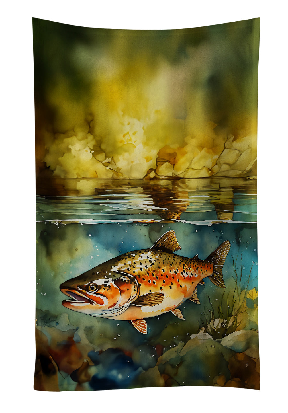 Brown Trout Kitchen Towel Velour Plush Front and Cotton Loop Back Machine Washable
