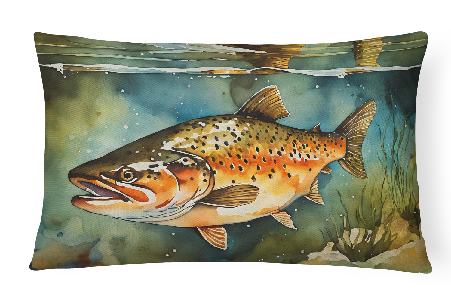 Brown Trout Decorative Throw Pillow 12x16 Indoor Outdoor Accent Cushion, Fabric Cover with Insert for Sofa, Bed, Porch & Living Room