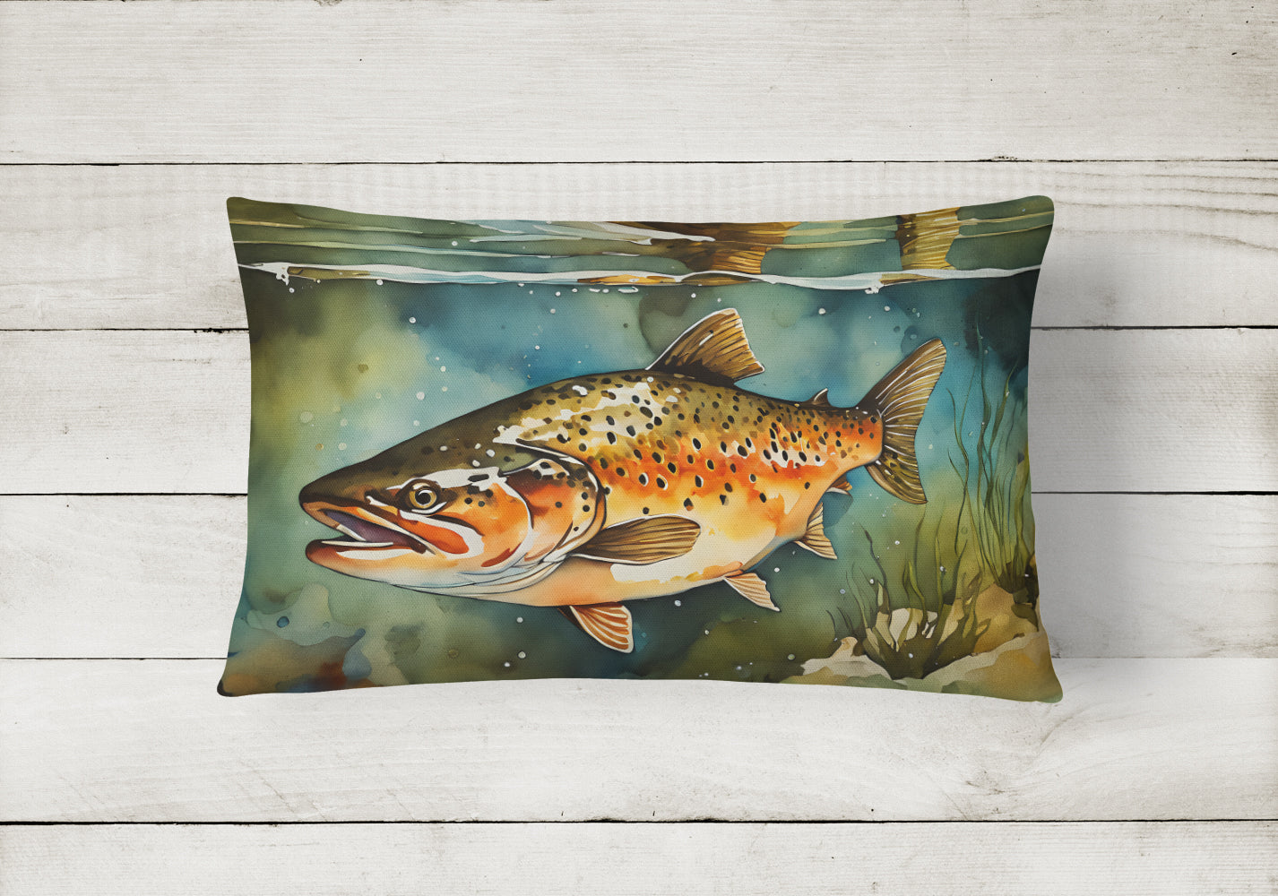Brown Trout Decorative Throw Pillow 12x16 Indoor Outdoor Accent Cushion, Fabric Cover with Insert for Sofa, Bed, Porch & Living Room