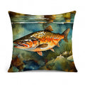 Brown Trout Decorative Throw Pillow 14x14 Indoor Outdoor Accent Cushion, Fabric Cover with Insert for Sofa, Bed, Porch & Living Room