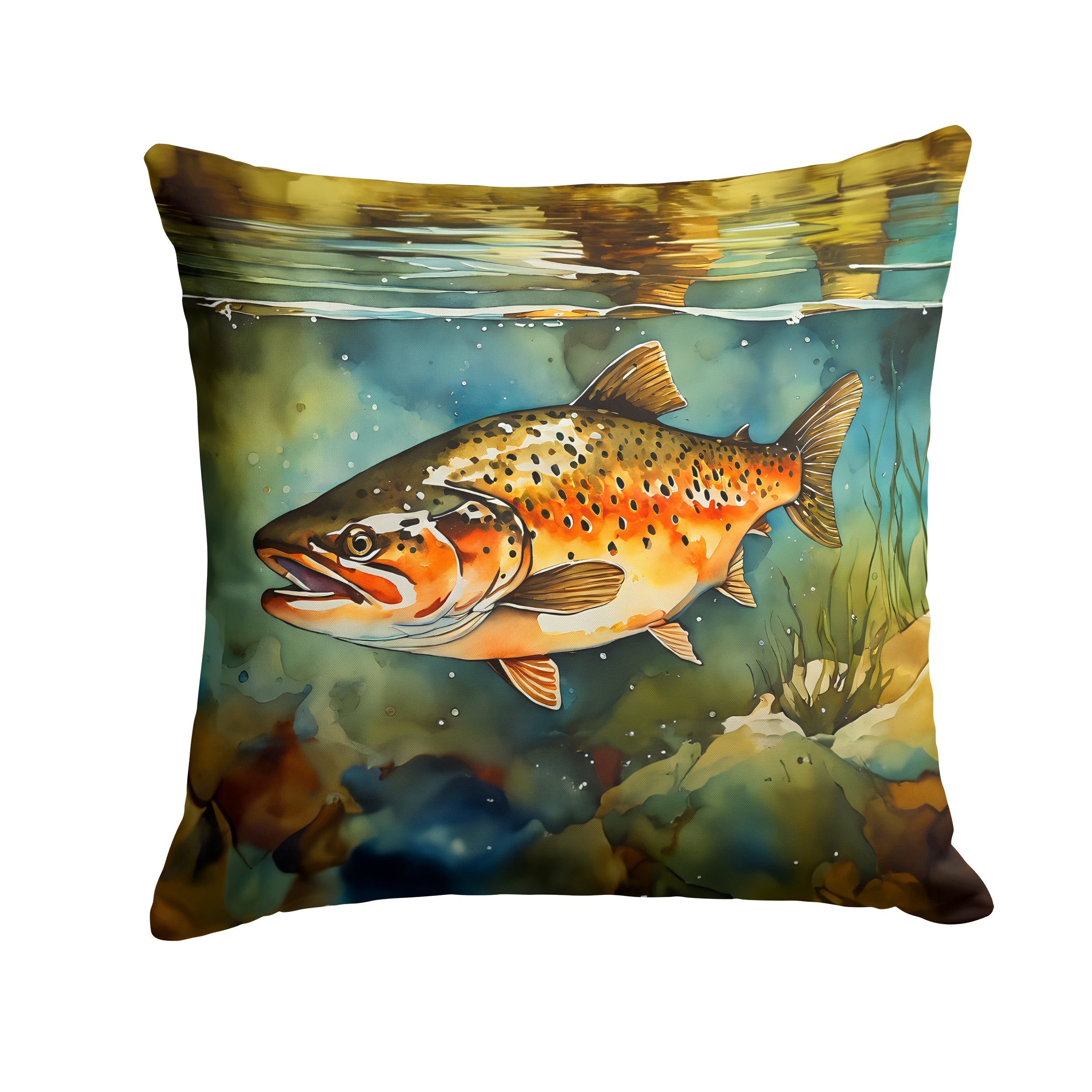 Brown Trout Decorative Throw Pillow 18x18 Indoor Outdoor Accent Cushion, Fabric Cover with Insert for Sofa, Bed, Porch & Living Room