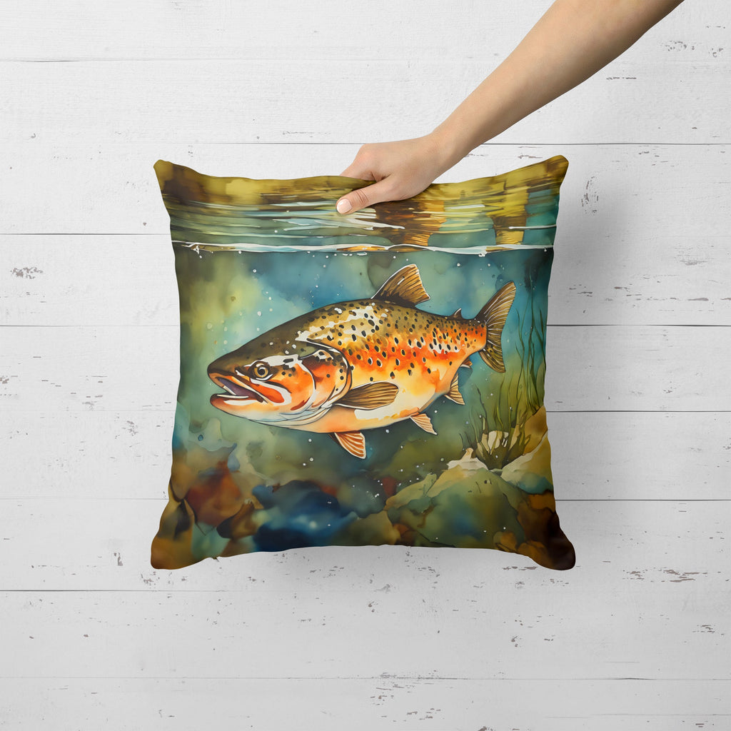 Brown Trout Decorative Throw Pillow 18x18 Indoor Outdoor Accent Cushion, Fabric Cover with Insert for Sofa, Bed, Porch & Living Room