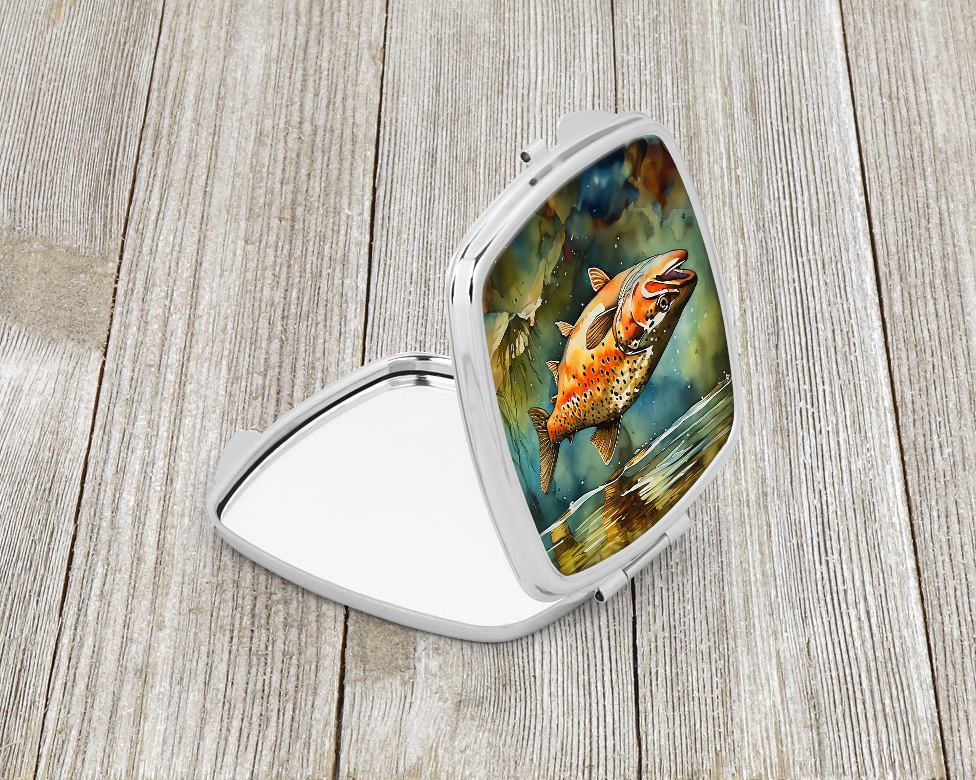 Brown Trout Compact Mirror Decorative Travel Makeup Mirror for Women Girls Gifts Pocket Makeup Mirror Folding Handheld