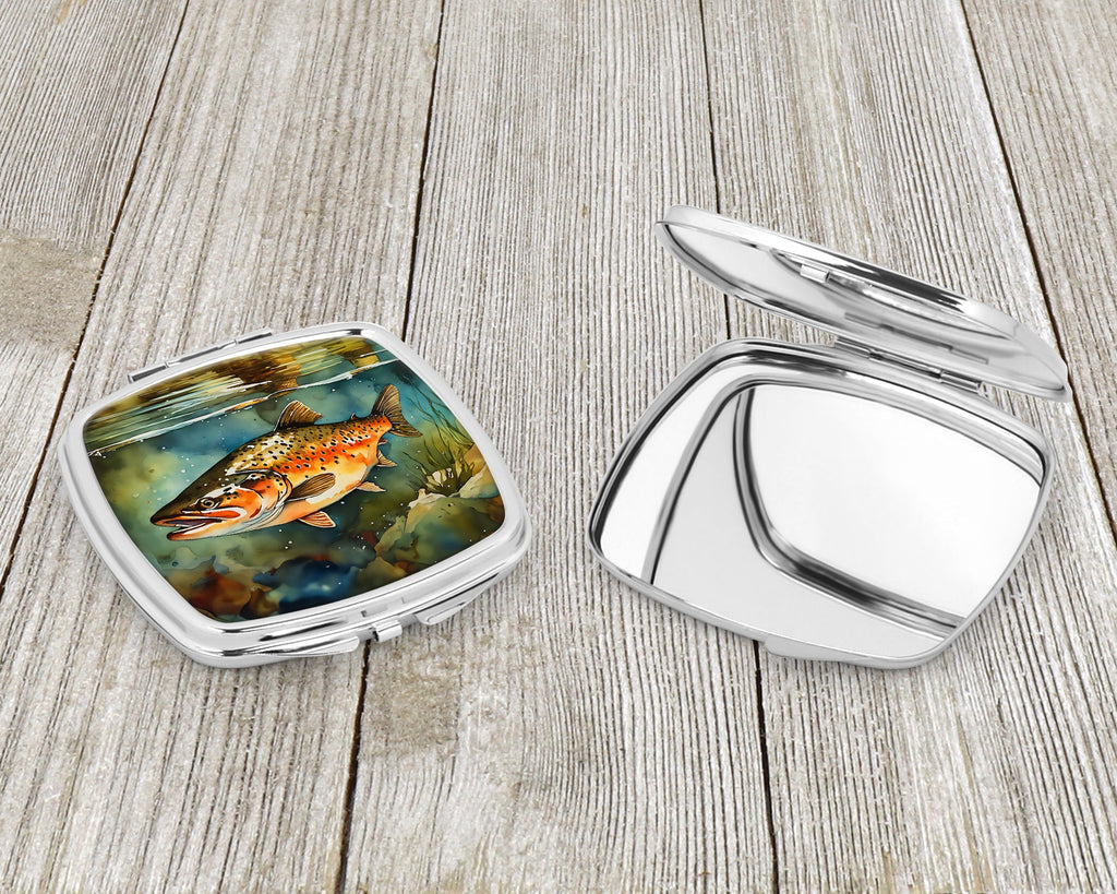 Brown Trout Compact Mirror Decorative Travel Makeup Mirror for Women Girls Gifts Pocket Makeup Mirror Folding Handheld