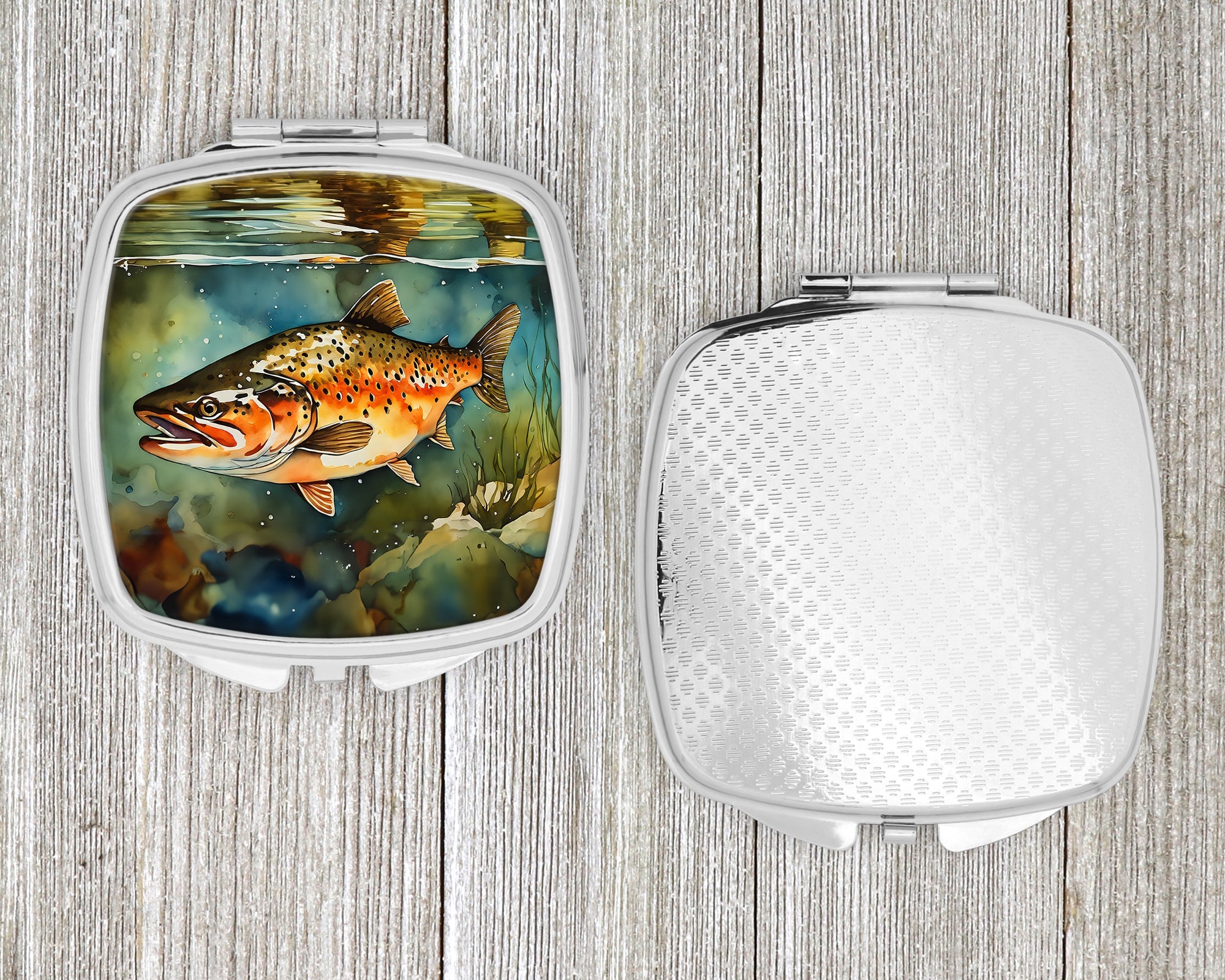 Brown Trout Compact Mirror Decorative Travel Makeup Mirror for Women Girls Gifts Pocket Makeup Mirror Folding Handheld