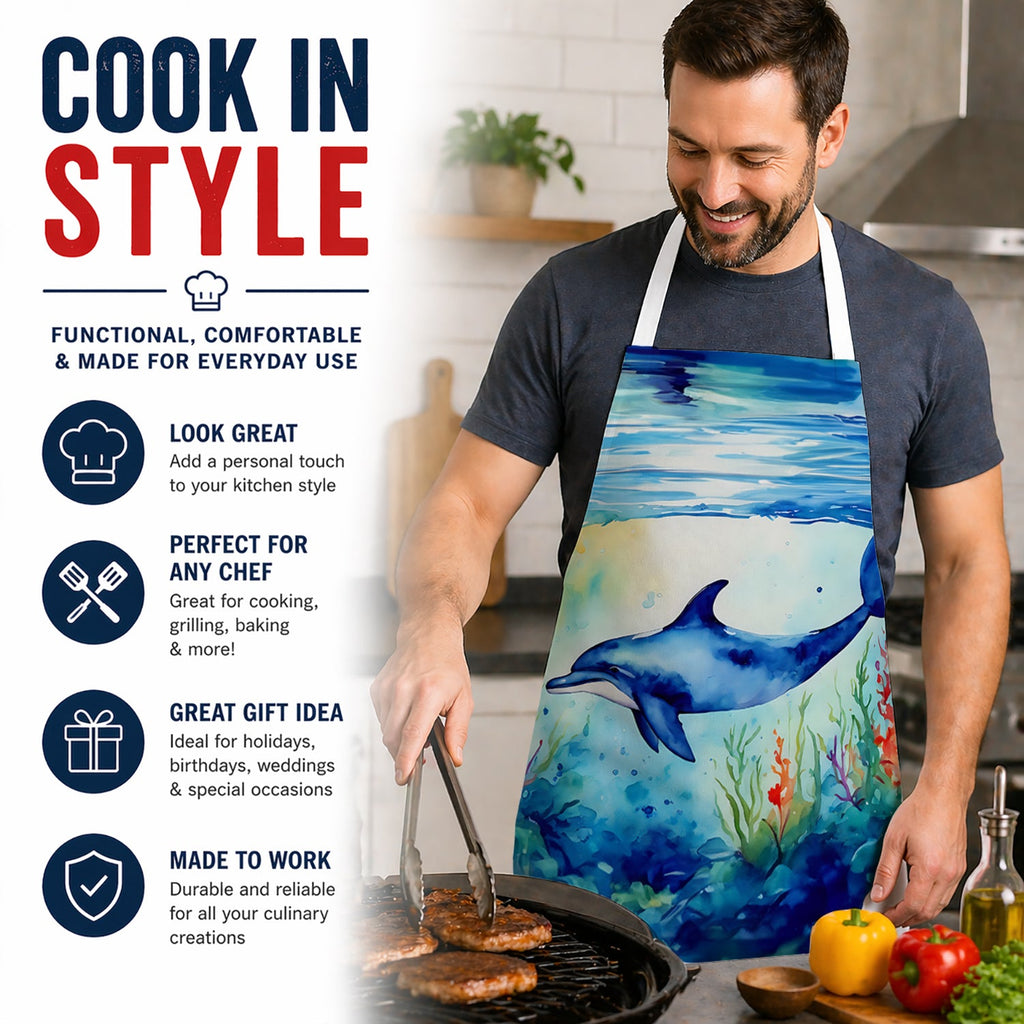 Dolphin Apron Cooking Kitchen Server Baking Crafts Gardening for Adult Women Men, Unisex, Large, Multicolor