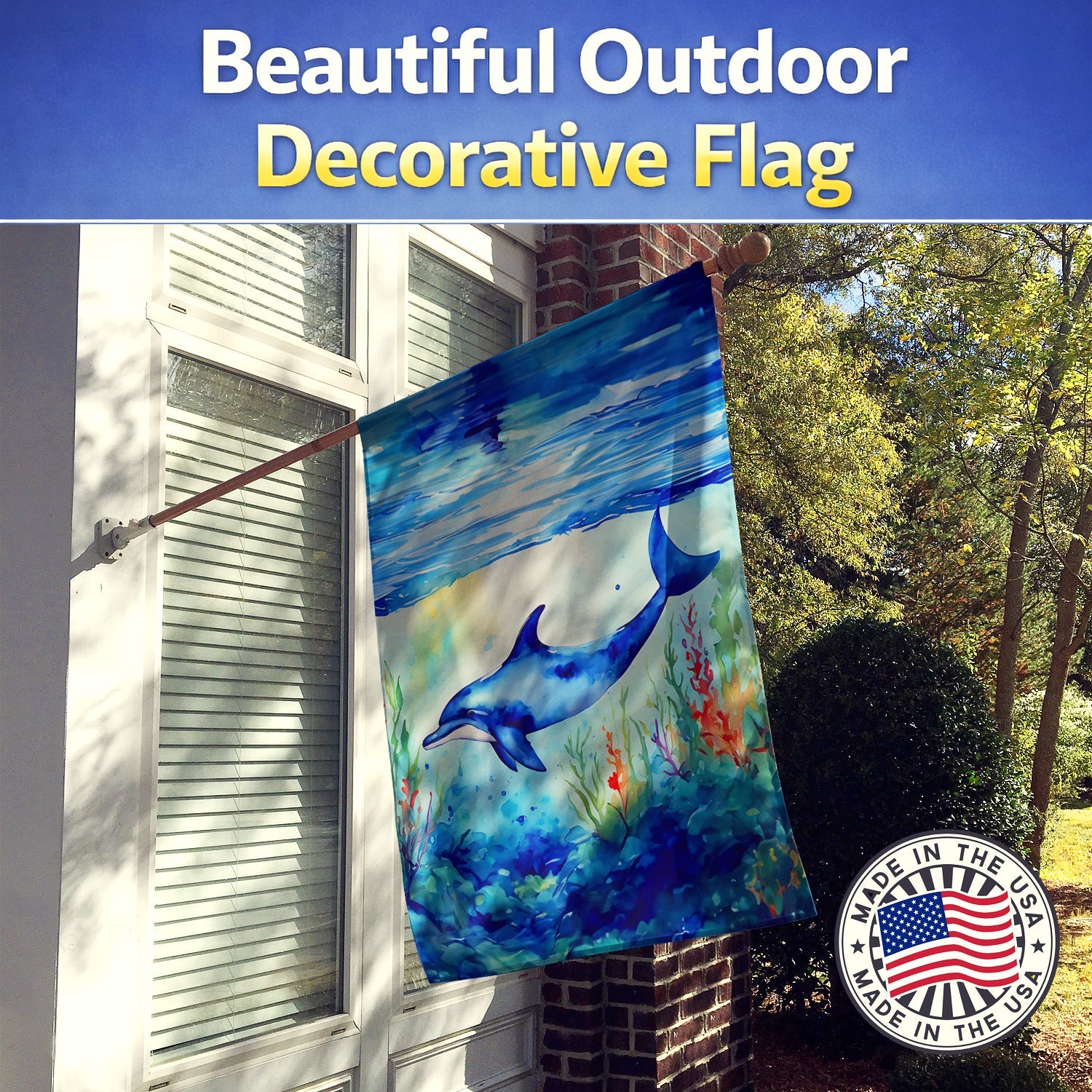 Dolphin House Flag 28x40 Porch Sleeve Pole Decorative Outside Yard Banner Artwork Wall Hanging, Polyester