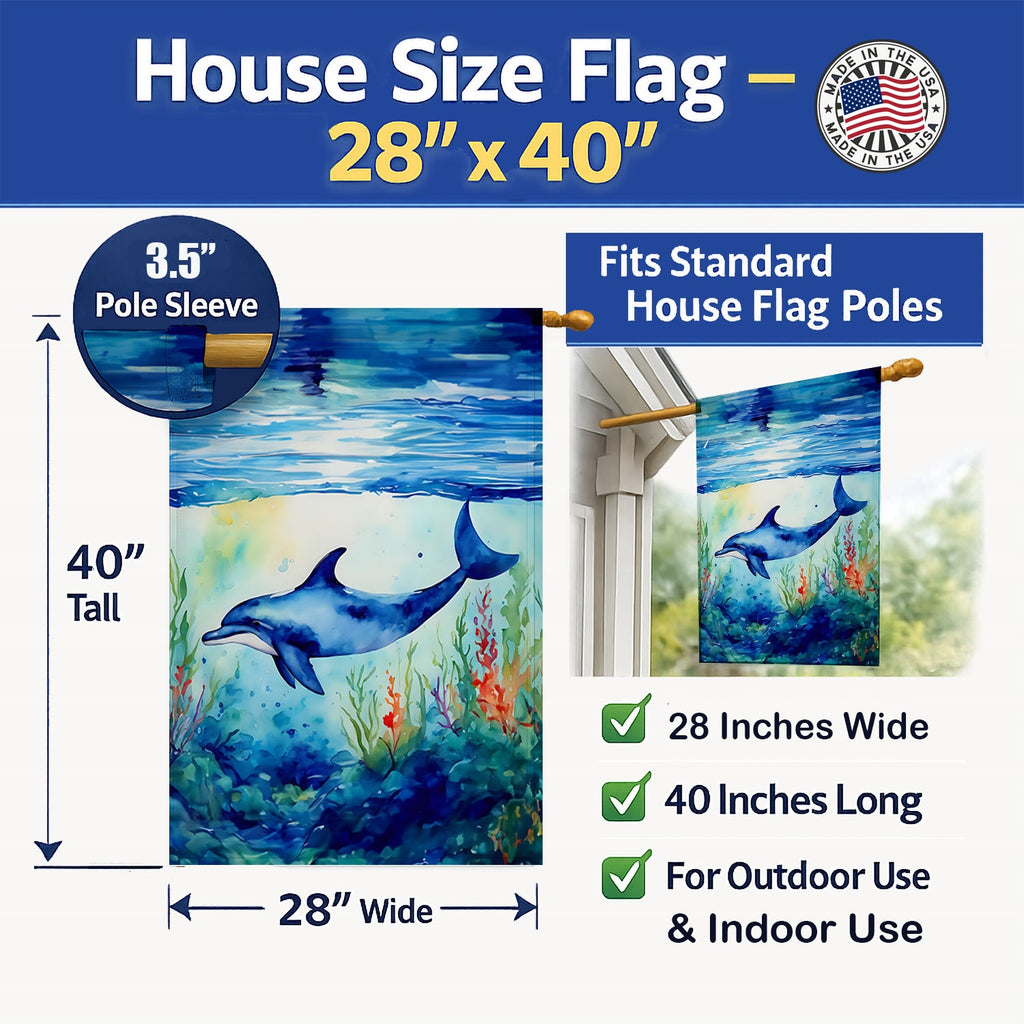 Dolphin House Flag 28x40 Porch Sleeve Pole Decorative Outside Yard Banner Artwork Wall Hanging, Polyester