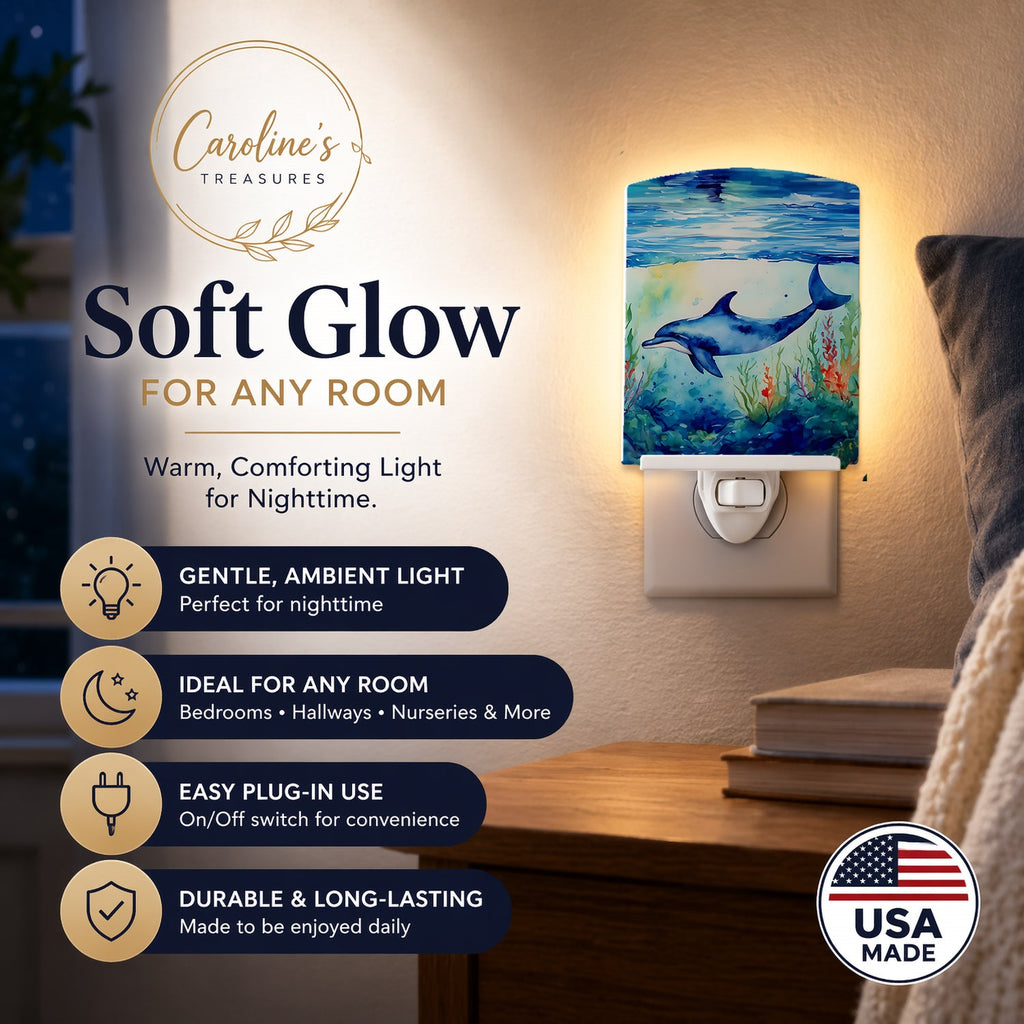 Dolphin Ceramic Night Light Compact, UL-Certified, Ideal for Bedroom, Bathroom, Nursery, Hallway, Kitchen, 6x4x3, Multicolor
