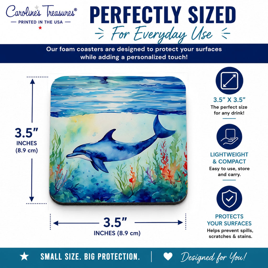 Dolphin Foam Coasters Set of 4 Cup Coasters for Indoor Outdoor, Tabletop Protection, Anti Slip, Mouse pad Material