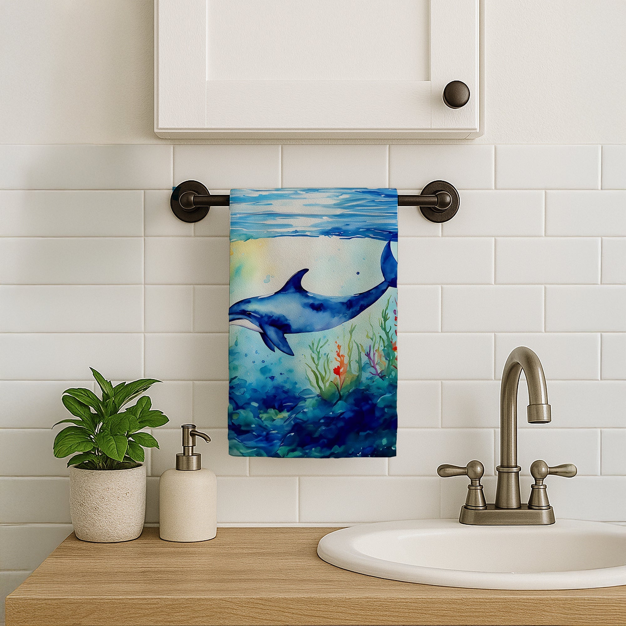 Dolphin Kitchen Towel Velour Plush Front and Cotton Loop Back Machine Washable