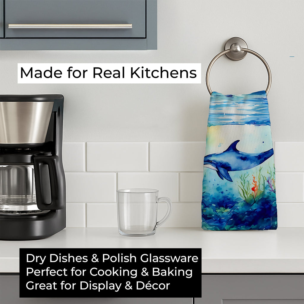 Dolphin Kitchen Towel Velour Plush Front and Cotton Loop Back Machine Washable