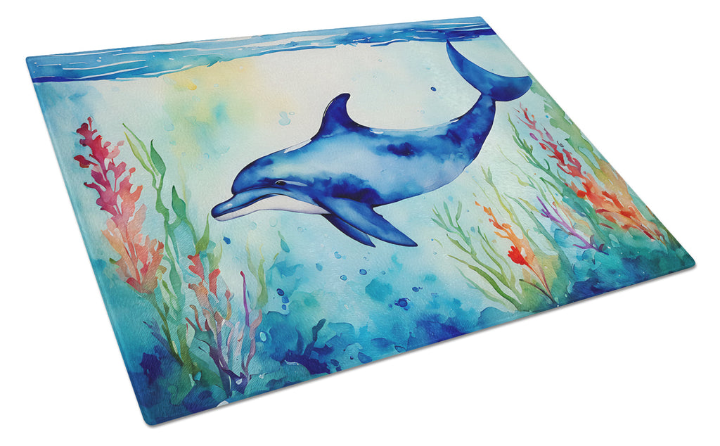 Dolphin Cutting Board Tempered Glass Kitchen Cutting Surface, Heat Resistant Chopping, Non-Slip Feet, Food Prep & Serving