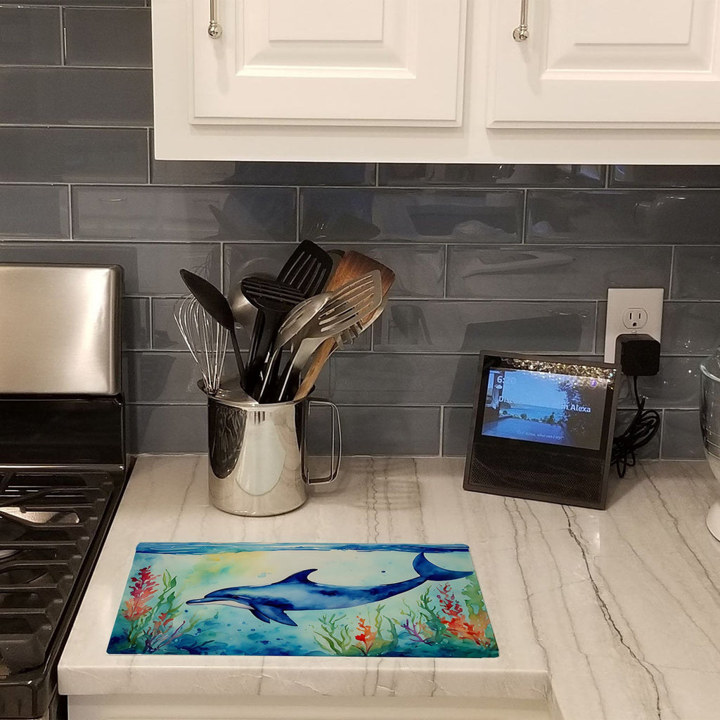 Dolphin Cutting Board Tempered Glass Kitchen Cutting Surface, Heat Resistant Chopping, Non-Slip Feet, Food Prep & Serving