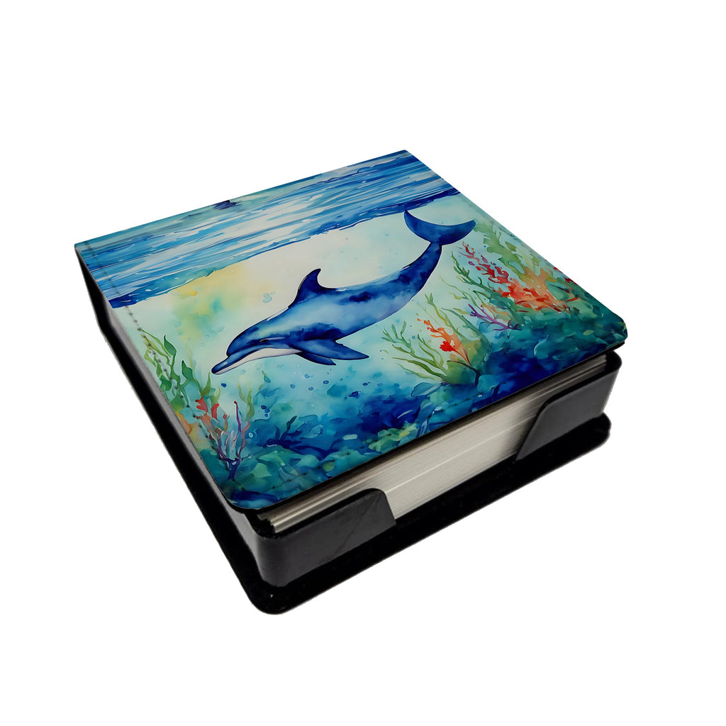 Dolphin PU Leather Note Paper Holder with Artist-Designed Cover, Desk Accessory, Office Gift