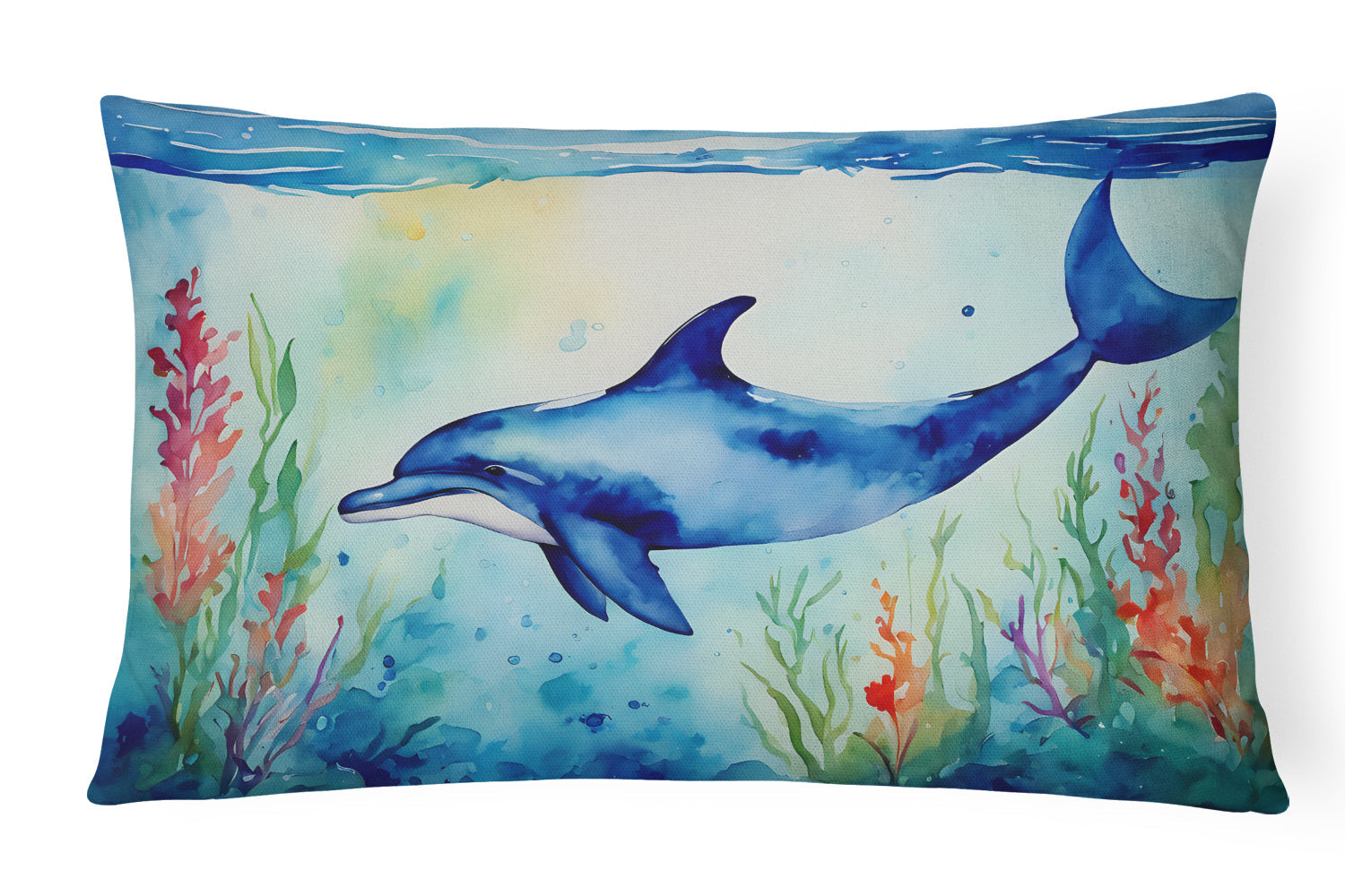 Dolphin Decorative Throw Pillow 12x16 Indoor Outdoor Accent Cushion, Fabric Cover with Insert for Sofa, Bed, Porch & Living Room
