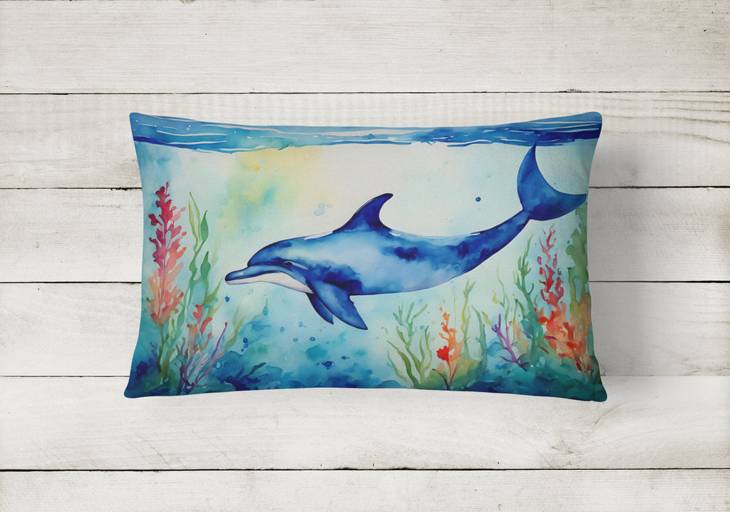 Dolphin Decorative Throw Pillow 12x16 Indoor Outdoor Accent Cushion, Fabric Cover with Insert for Sofa, Bed, Porch & Living Room