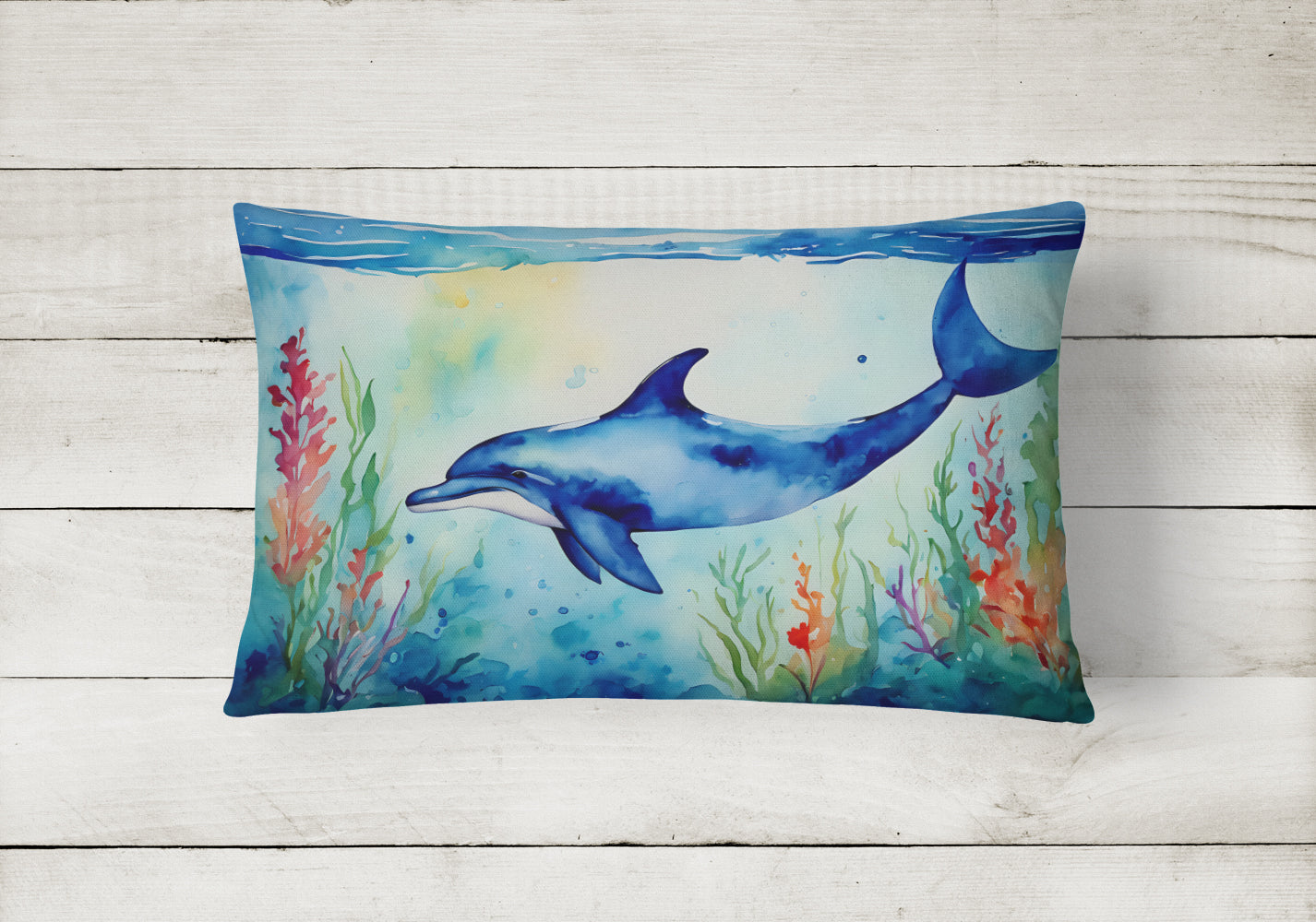 Dolphin Decorative Throw Pillow 12x16 Indoor Outdoor Accent Cushion, Fabric Cover with Insert for Sofa, Bed, Porch & Living Room