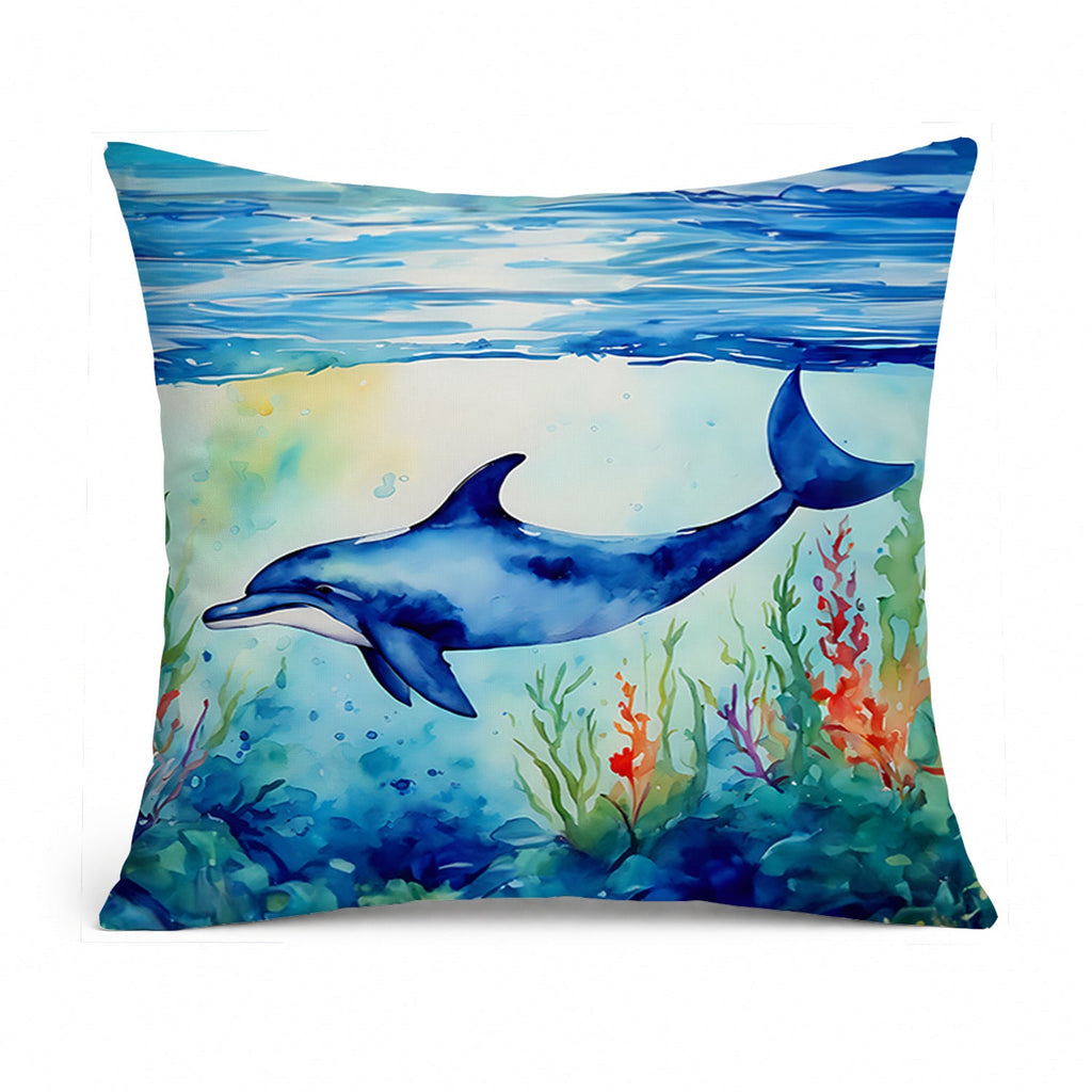 Dolphin Decorative Throw Pillow 14x14 Indoor Outdoor Accent Cushion, Fabric Cover with Insert for Sofa, Bed, Porch & Living Room