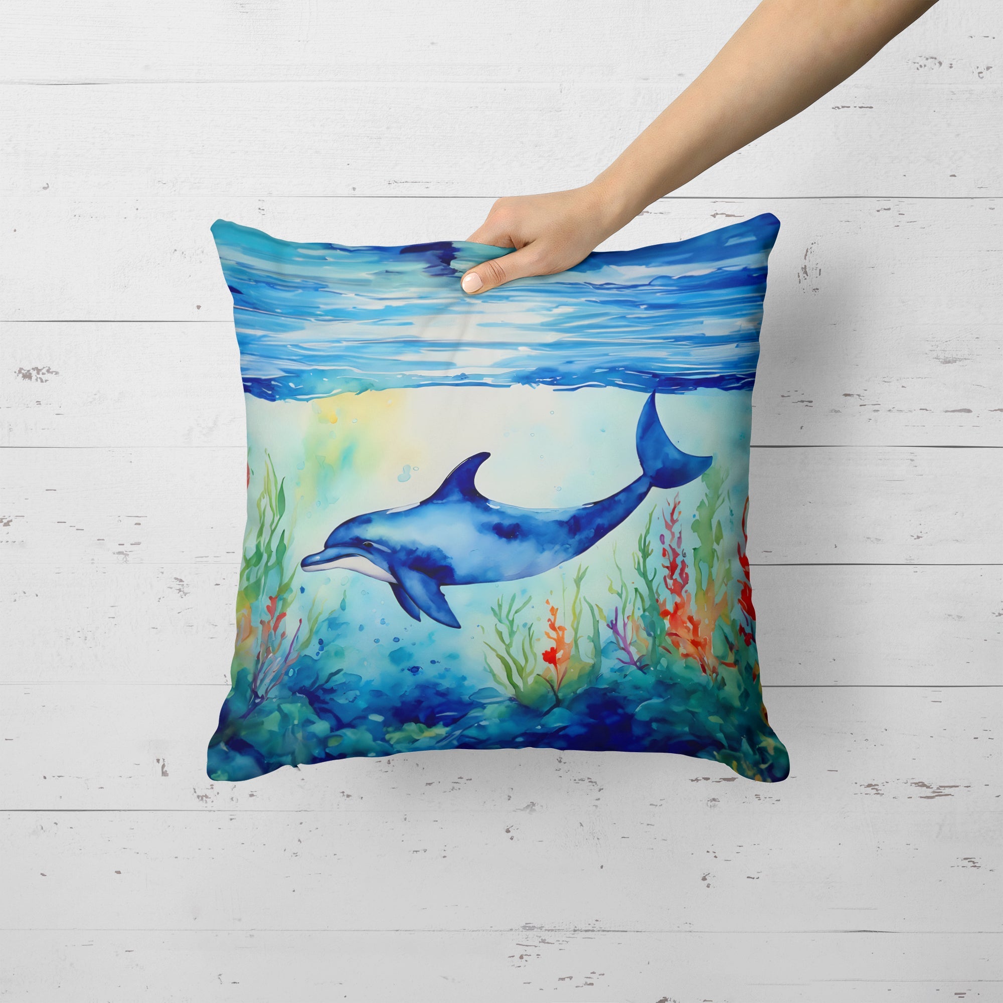 Dolphin Decorative Throw Pillow 18x18 Indoor Outdoor Accent Cushion, Fabric Cover with Insert for Sofa, Bed, Porch & Living Room
