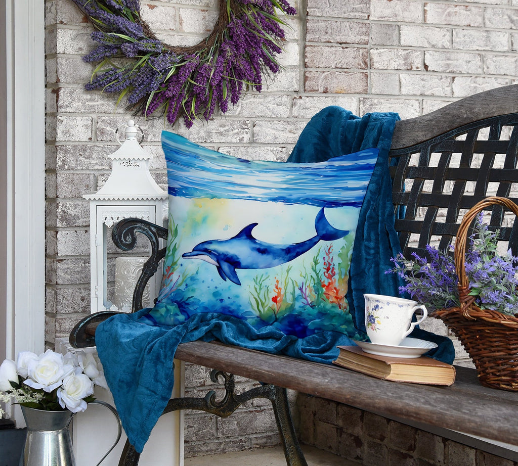 Dolphin Decorative Throw Pillow 18x18 Indoor Outdoor Accent Cushion, Fabric Cover with Insert for Sofa, Bed, Porch & Living Room